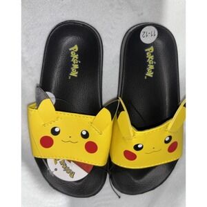 Pokemon Pikachu Slide‎ Sandals Kids Size 11-12 Yellow Black Ground Up Shoes New